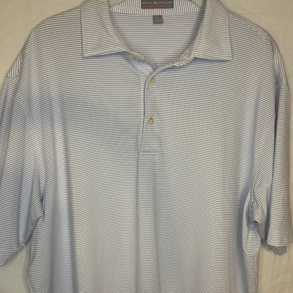 Peter Millar Summer Comfort‎ Golf Polo Shirt Mens M White/Blue Stripe
